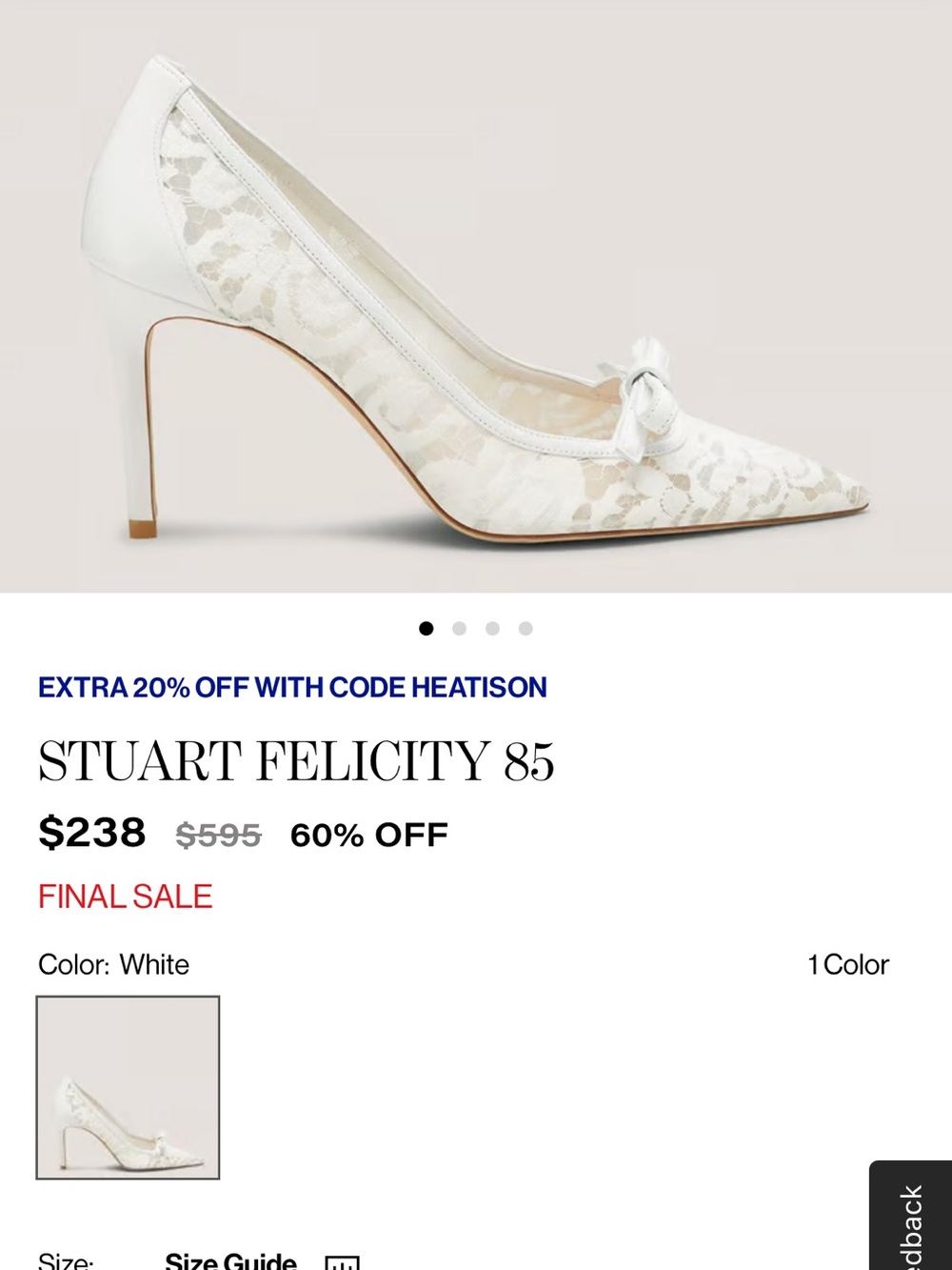 Stuart Weitzman Felicity 85 White Lace Pointed-Toe Bow Pump